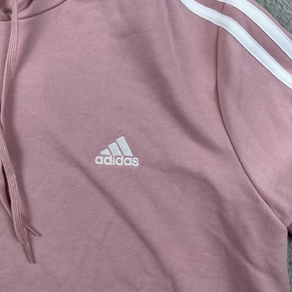 Adidas Womens Hoodie Pink Pullover 3-Stripes Logo‎ 1X Relaxed Fit Athletic New - Picture 3 of 10
